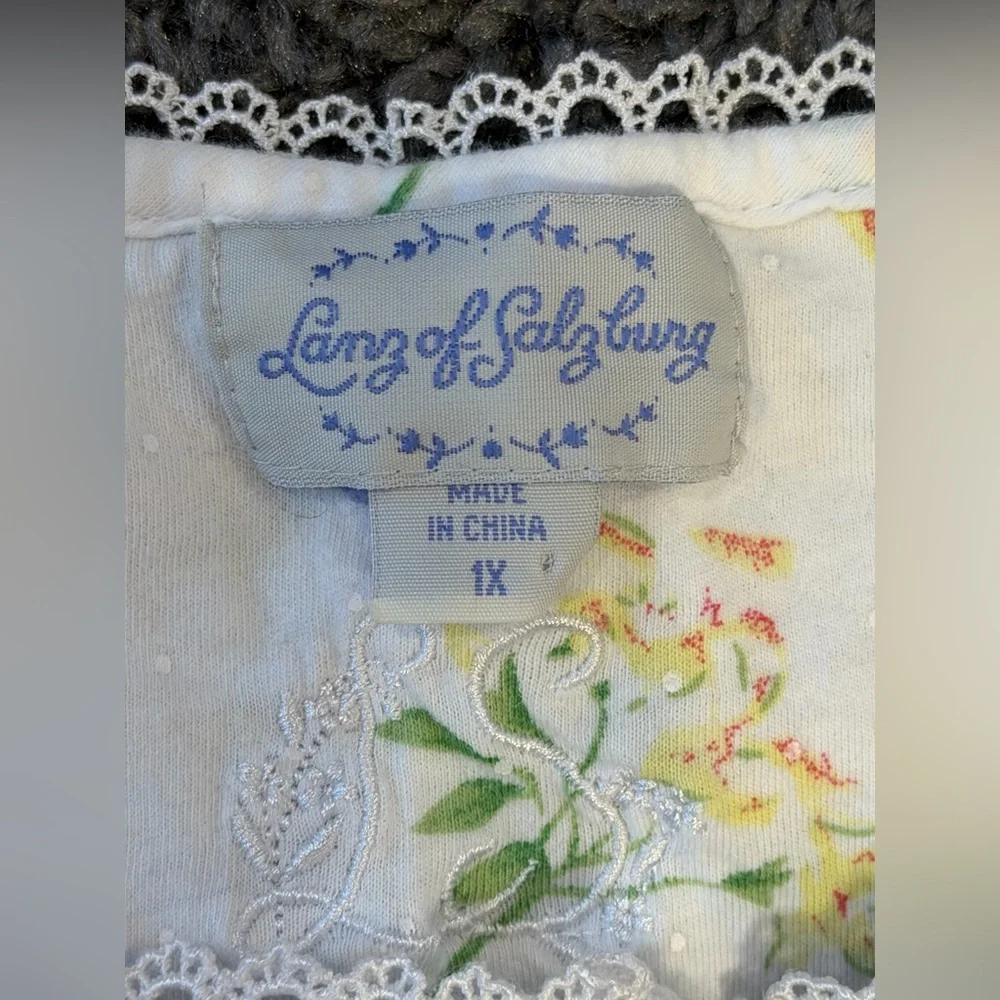 Lanz of Salzburg Tossed Floral Cotton Knit Long Nightgown White Floral Womens 1X